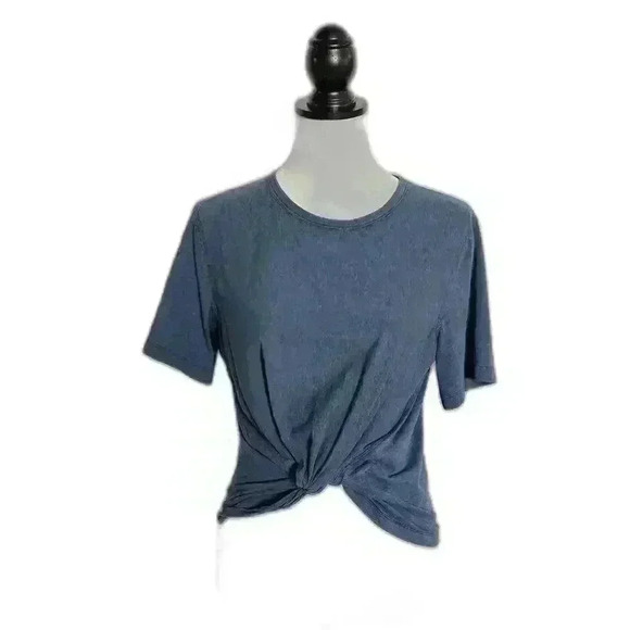 Stylish Overview Knotted T-Shirt in Denim Blue - Picture 1 of 2